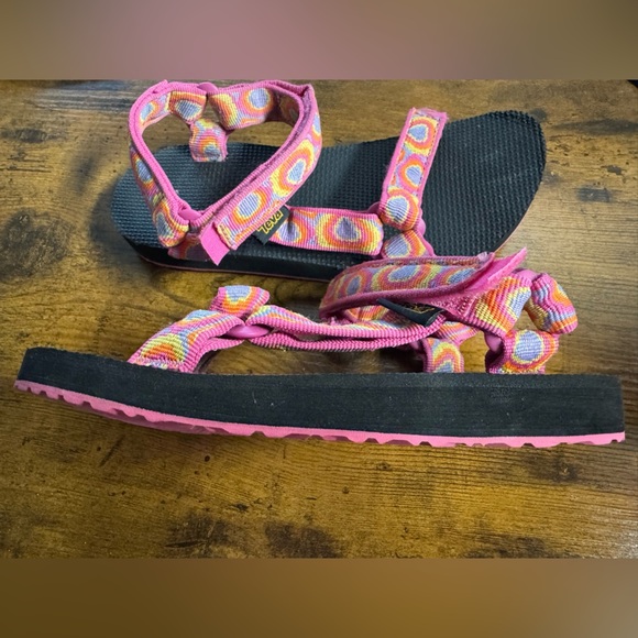 Teva Kids Girl Bubbles Carrot/Fuchsia Original Universal Sandals 3 hiking summer - Picture 7 of 8